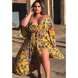 NEW FASHION NOVA WOMENS PLUS SIZE GRAP MAXI DRESS 3X BELL SLEEVE PAISLEY COLORFU